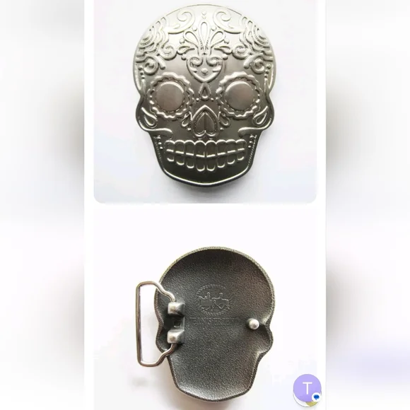 Sugar skull Dia los Muertos skull belt buckle Approximately 3.75 fits 1.5 belt il_fullxfull.5729447259_4njx.jpg main image 3